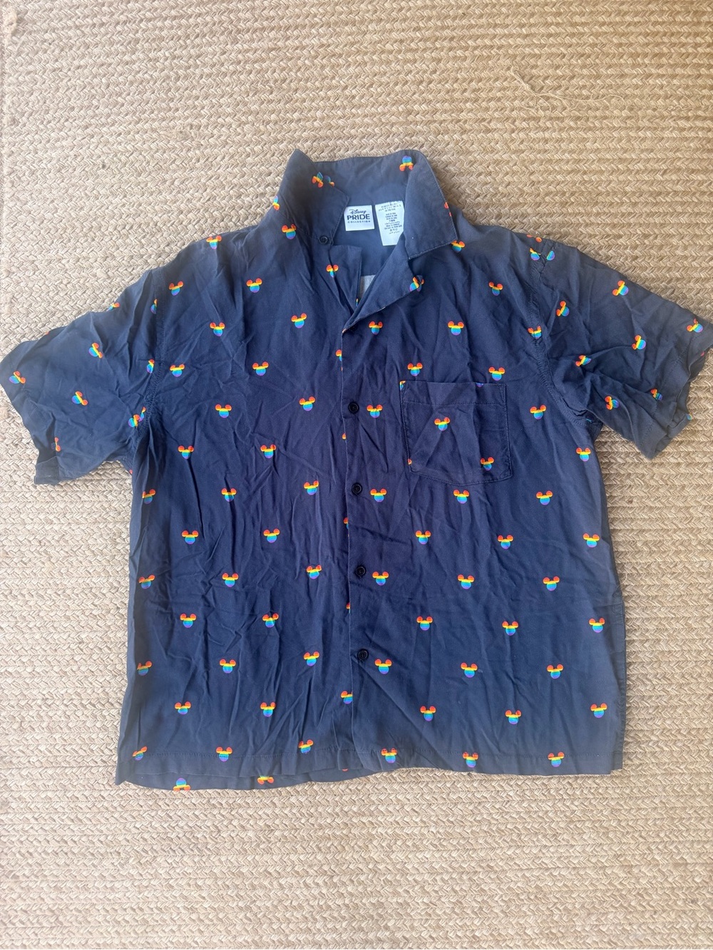 Disney PRIDE Navy Short-Sleeve Button-Down with Rainbow Mickey Motif